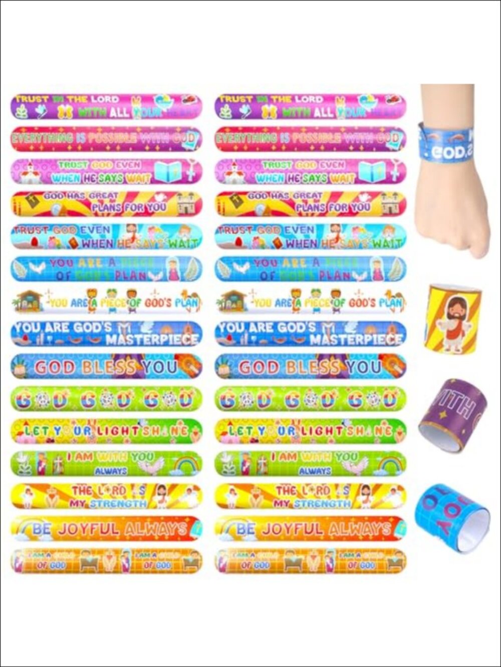 48 PCS Christian Snap Bracelets Bible Verses Religious Party Favors